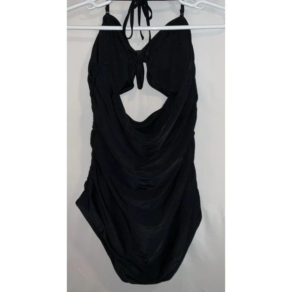 NWT Women's Tempt Me Tummy Control High‎ Waist 1 Piece Cutout Swimsuit Black 22W